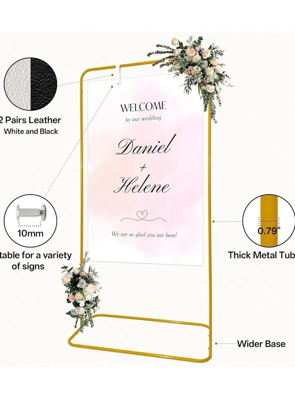 Large Gold Welcome Sign Stand. Adjustable height 78”x64”x50”